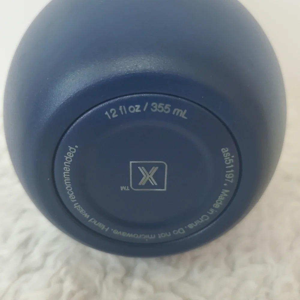 Navy Blue Silver Stainless Steel Stemless Wine Tumbler 12 Oz